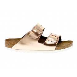 Sandalo basso Birkenstock ARIZONA SOFT FOOTBED in pelle e laminato platino