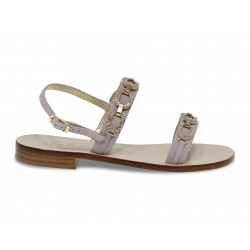 Sandalo basso Capri POSITANO in camoscio e crystal grigio e oro Donna Sandalo basso