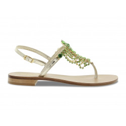 Sandalo basso Capri POSITANO GIOIELLO in laminato e crystal platino e verde Donna Sandalo basso