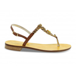 Sandalo basso Capri POSITANO in pelle e crystal cuoio e giallo Donna Sandalo basso