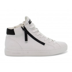 Sneakers Crime London HIGH TOP DOUBLE ZIP in pelle bianco e nero