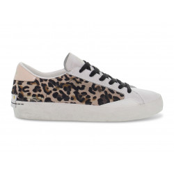 Sneakers Crime London LOW TOP DISTRESSED in pelle e stampato bianco e leopardato