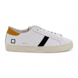 Sneakers D.A.T.E. HILL LOW CALF WHITE-ORANGE in pelle e camoscio bianco e arancio