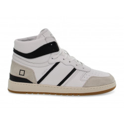 Sneakers D.A.T.E. SPORT HIGH CLASS WHITE-BLACK in pelle e camoscio bianco e nero