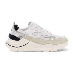 Sneakers D.A.T.E. FUGA DRAGON WHITE-BEIGE in pelle e laminato bianco e argento