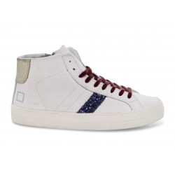 Sneakers D.A.T.E. HILL HIGH VINTAGE CALF WHITE-BLU in pelle e glitter bianco e blu