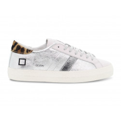 Sneakers D.A.T.E. HILL LOW LAMINATED SILVER in laminato e nabuk argento e bianco