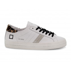 Sneakers D.A.T.E. HILL LOW VINTAGE CALF WHITE-LEOPARD in pelle e camoscio bianco e leopardato