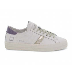 Sneakers D.A.T.E. HILL LOW VINTAGE CALF WHITE-LAVANDE in pelle e laminato bianco e platino