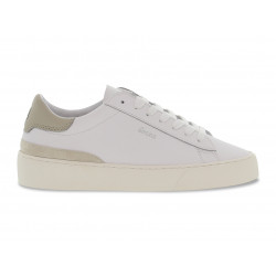 Sneakers D.A.T.E. SONICA CALF WHITE-BEIGE in pelle e camoscio bianco e beige