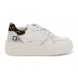 Sneakers D.A.T.E. STEP POP in pelle e laminato bianco e leopardato