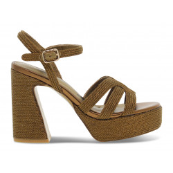 Sandalo con tacco Emanuèlle Vee SANDALO GIUNONE PLATEAU in raffia e laminato bronzo Donna Sandalo con tacco