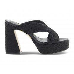 Sandalo con tacco Emanuèlle Vee CIABATTONE GIUNONE PLATEAU in raffia e pelle nero Donna Sandalo con tacco