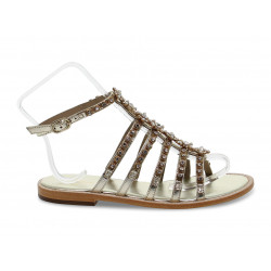 Sandalo basso Emanuèlle Vee SCHIAVA CON GIOIELLO in laminato e crystal platino e oro Donna Sandalo basso