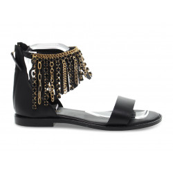 Sandalo basso Emanuèlle Vee CAVIGLIERA GIOIELLO in ecopelle e crystal nero e oro Donna Sandalo basso