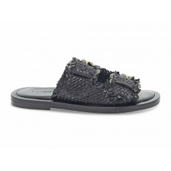 Sandalo basso Emanuèlle Vee SANDALO BASSO INTRECCIATO DUE FIBBIE in pelle nero e argento Donna Sandalo basso
