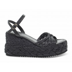 Zeppa Emanuèlle Vee SANDALO MIGNON in pelle e raffia nero e beige Donna Zeppa