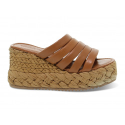 Zeppa Emanuèlle Vee SANDALO MIGNON IMBOTTITO in nappa e raffia cuoio e beige