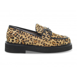 Scarpa bassa Emanuèlle Vee MOCASSINO PONY-HARRODS in stampato e vernice leopardato e nero Donna Scarpa bassa