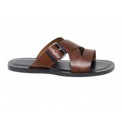 Sandalo Leo Pucci in pelle marrone e blu Uomo Sandalo