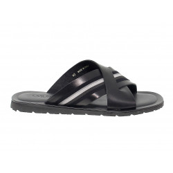 Sandalo Leo Pucci in pelle e tessuto nero e blu Uomo Sandalo