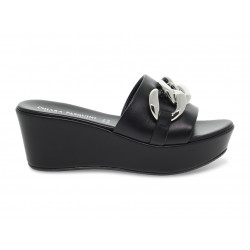 Zeppa Pasquini Calzature CIABATTA ZEPPA ANELLI in nappa nero e argento Donna Zeppa