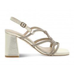 Sandalo con tacco Pasquini Calzature SANDALO GIOIELLO MIGNON in laminato e crystal platino Donna Sandalo con tacco