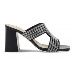 Sandalo con tacco Pasquini Calzature CIABATTA GIOIELLO FASCE in nappa e crystal nero e argento Donna Sandalo con tacco