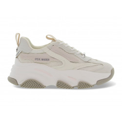 Sneakers Steve Madden POSSESSION-E OFF WHT GRY in tessuto e pelle beige e bianco