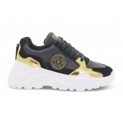 Sneakers Versace Jeans Couture JEANS COUTURE SPEEDTRACK in pelle e laminato nero e oro