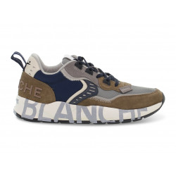 Sneakers Voile Blanche CLUB01 2D03 in camoscio e tessuto taupe e navy
