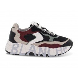 Sneakers Voile Blanche CLUB107 1A34 in camoscio e tessuto nero e bordeaux