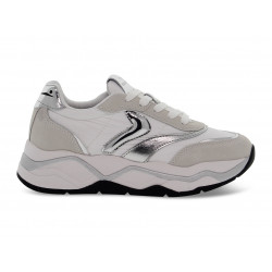 Sneakers Voile Blanche CLUB108 1N02 in camoscio e nylon bianco e argento
