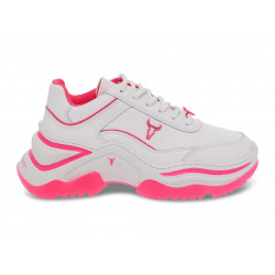 Sneakers Windsor Smith CHAOS BRAVE WHITE NEON PINK in pelle bianco e fuxia