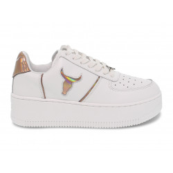 Sneakers Windsor Smith ROSY BRAVE WHITE ROSE GOLD HOLOGRAPHIC in pelle bianco e oro