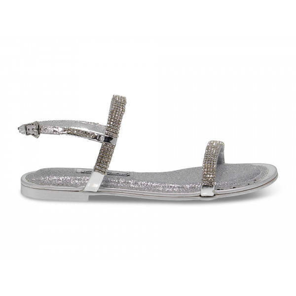 Sandalo basso Alberto Venturini FLAT in crystal e laminato argento