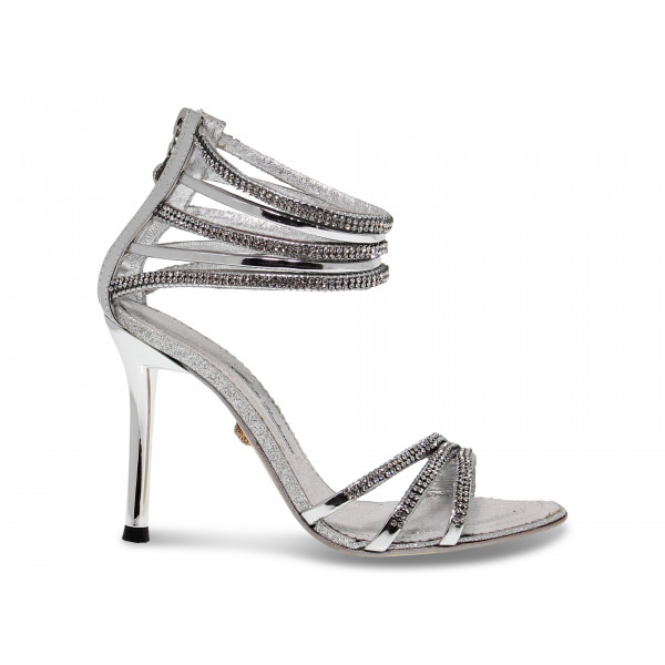 Sandalo con tacco Alberto Venturini GIOIELLO in crystal e laminato argento Donna Sandalo con tacco