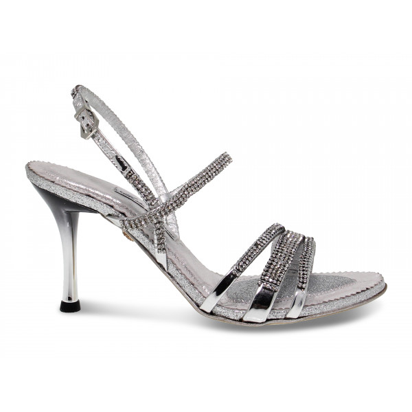 Sandalo con tacco Alberto Venturini GIOIELLO in crystal e laminato argento