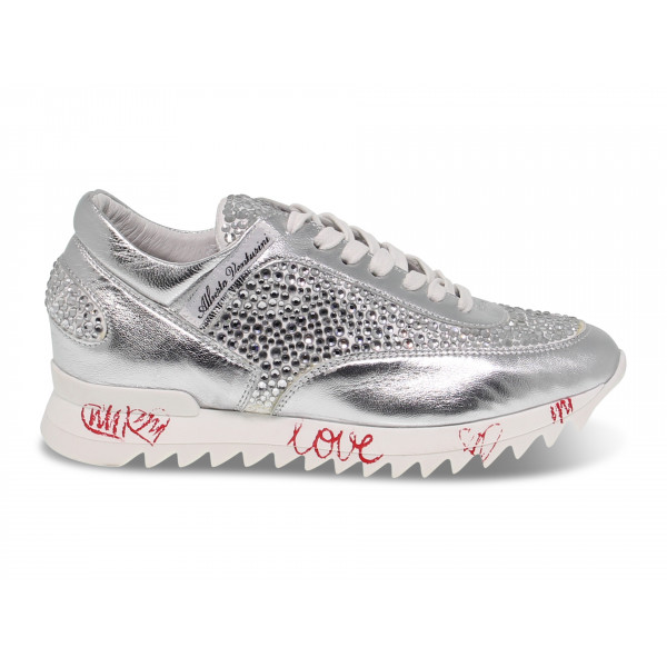 Sneakers Alberto Venturini TENNIS in laminato e crystal argento Donna Sneakers