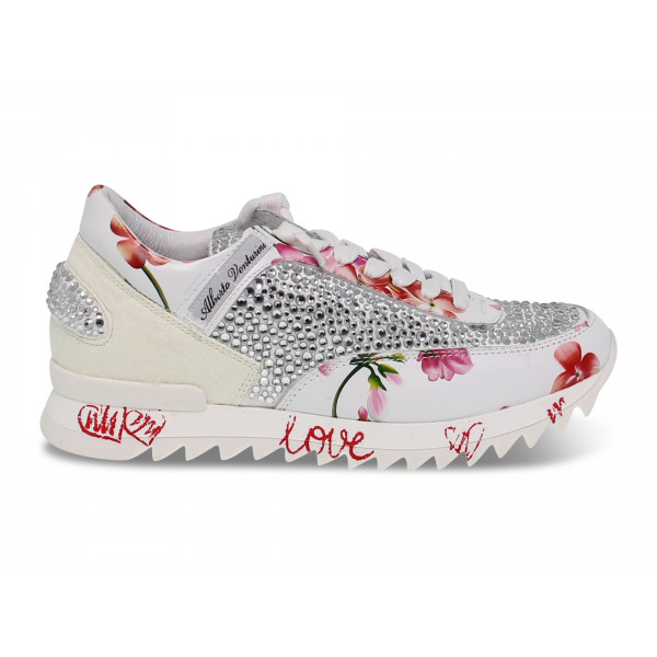 Sneakers Alberto Venturini TENNIS in ecopelle e crystal bianco e rosso