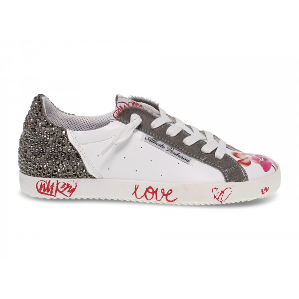 Sneakers Alberto Venturini TENNIS in ecopelle e crystal bianco e grigio Donna Sneakers