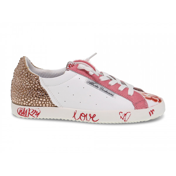 Sneakers Alberto Venturini TENNIS in ecopelle e crystal bianco e rosa Donna Sneakers