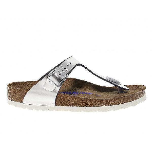 Sandalo basso Birkenstock GIZEH in pelle e laminato argento