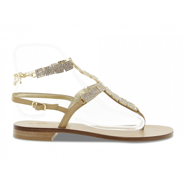 Sandalo basso Capri POSITANO GIOIELLO in pelle e crystal beige e oro