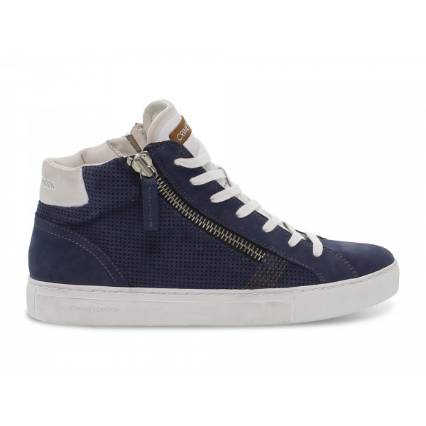 Sneakers Crime London HIGH TOP DOUBLE ZIP in pelle e nabuk blu e bianco Uomo Sneakers