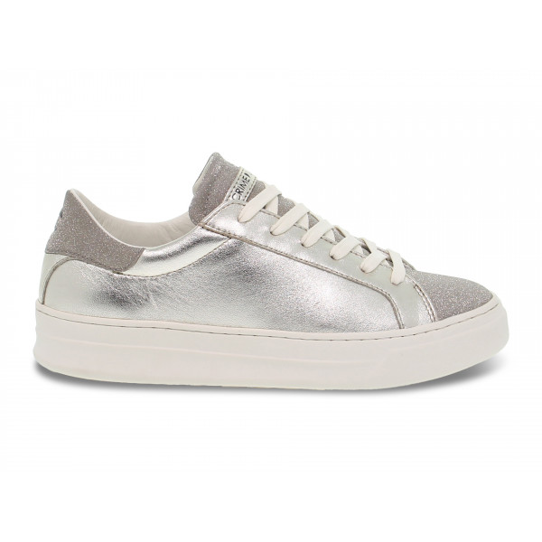 Sneakers Crime London SONIK LOW CUT in laminato e glitter platino Donna Sneakers