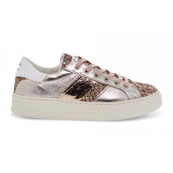 Sneakers Crime London SONIK LOW CUT in laminato e glitter carne e rosa Donna Sneakers