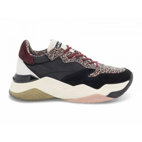 Sneakers Crime London MAGNETIC in camoscio e stampato nero e leopardato Donna Sneakers