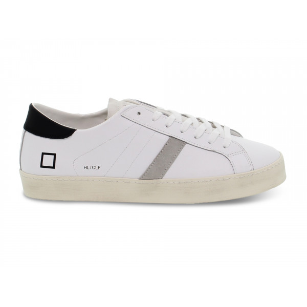 Sneakers D.A.T.E. HILL LOW CALF WHITE-BLACK in pelle e camoscio bianco e grigio