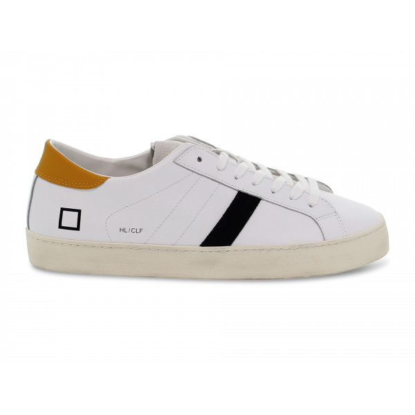 Sneakers D.A.T.E. HILL LOW CALF WHITE-ORANGE in pelle e camoscio bianco e arancio Uomo Sneakers